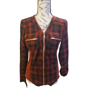 Guess Red and Black Checkered Blouse